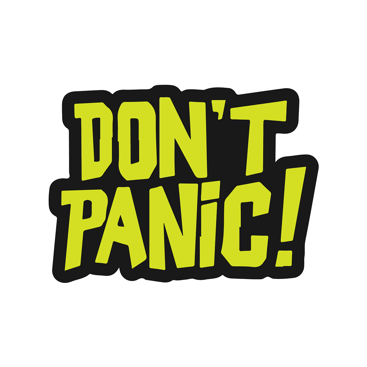 Don't Panic yazılı sarı opak özel kesim sticker